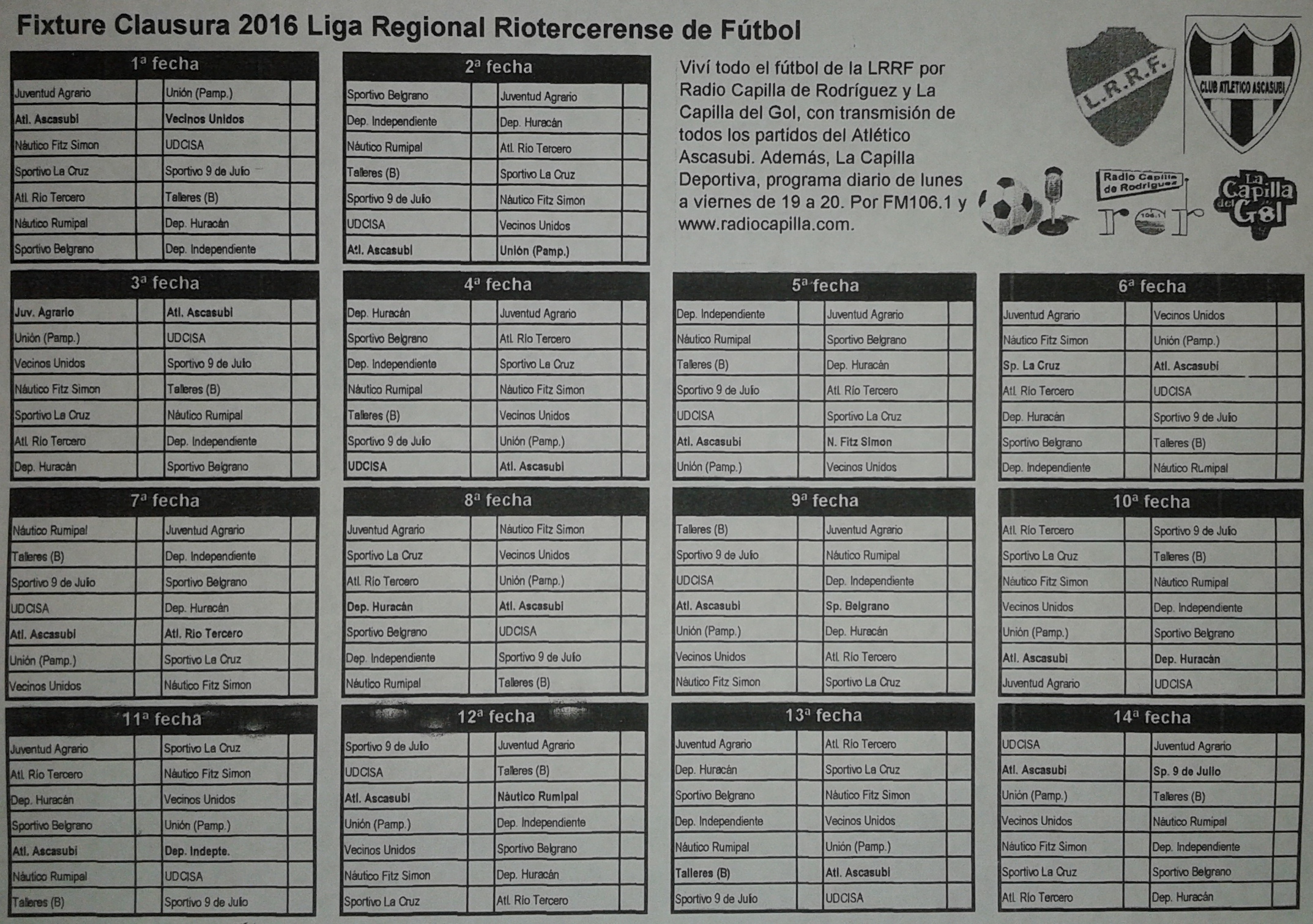 Fixture Clausura 2016
